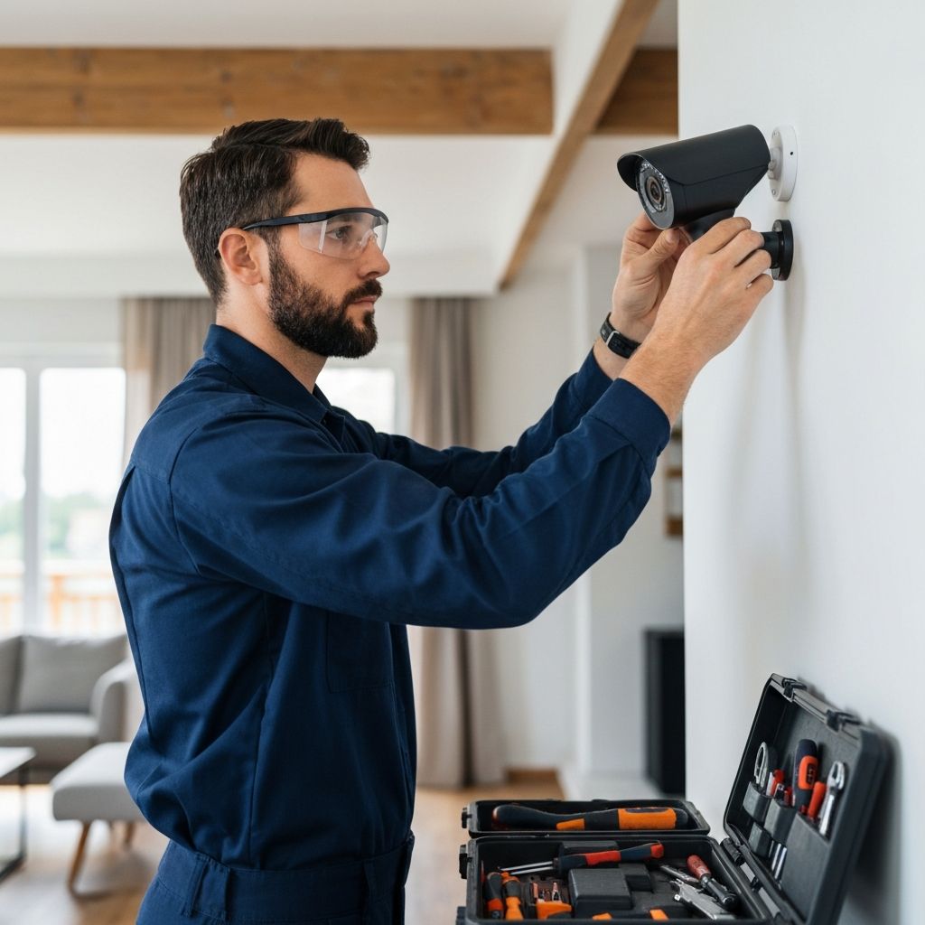 SecureHome szakember okos biztonsági kamera telepítése közben Debrecenben - vezeték nélküli riasztórendszer szerelés